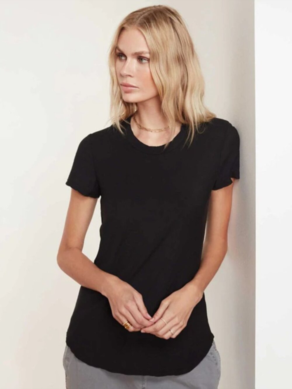 NWT $75 James Perse Black Cotton Modal Slub Crewneck Short Sleeve T-Shirt